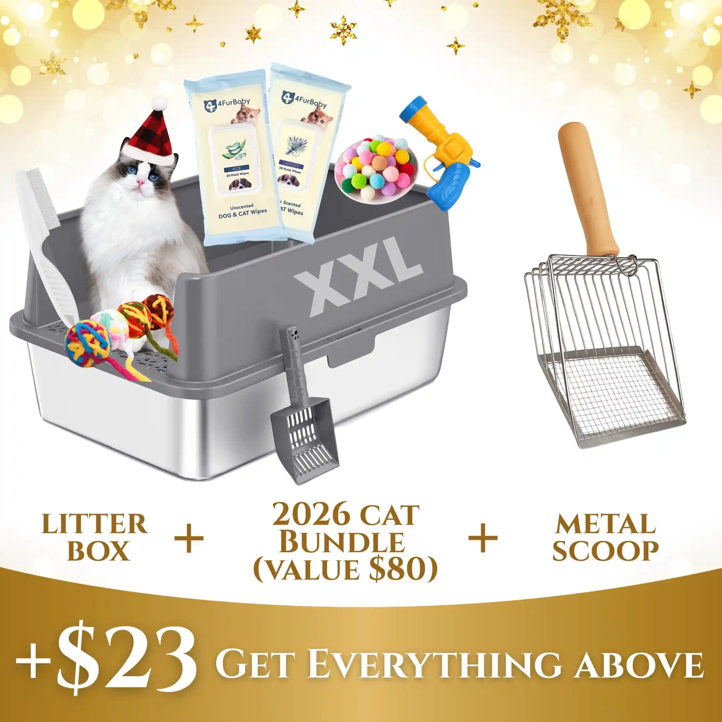 XXL Stainless Steel Cat Litter Box with Lid