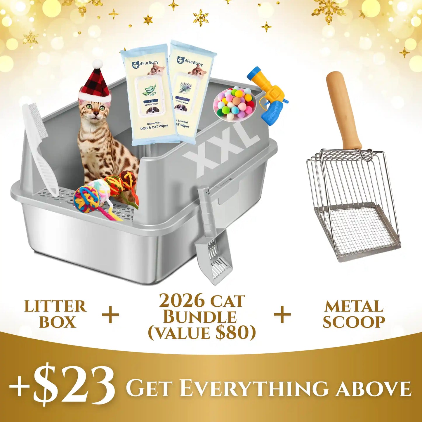 XXL Stainless Steel Cat Litter Box with Lid