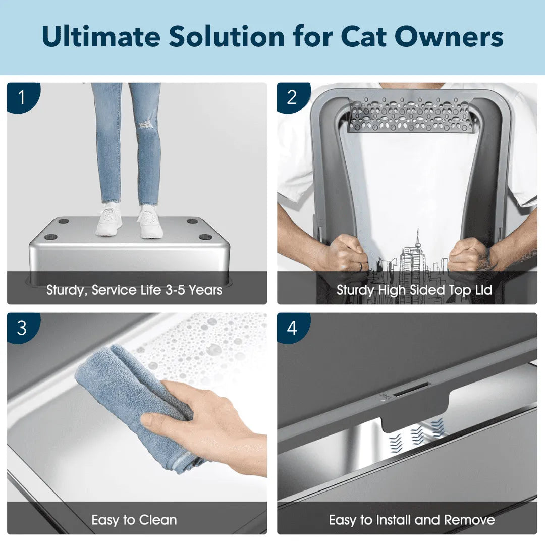 XXL Stainless Steel Cat Litter Box with Lid