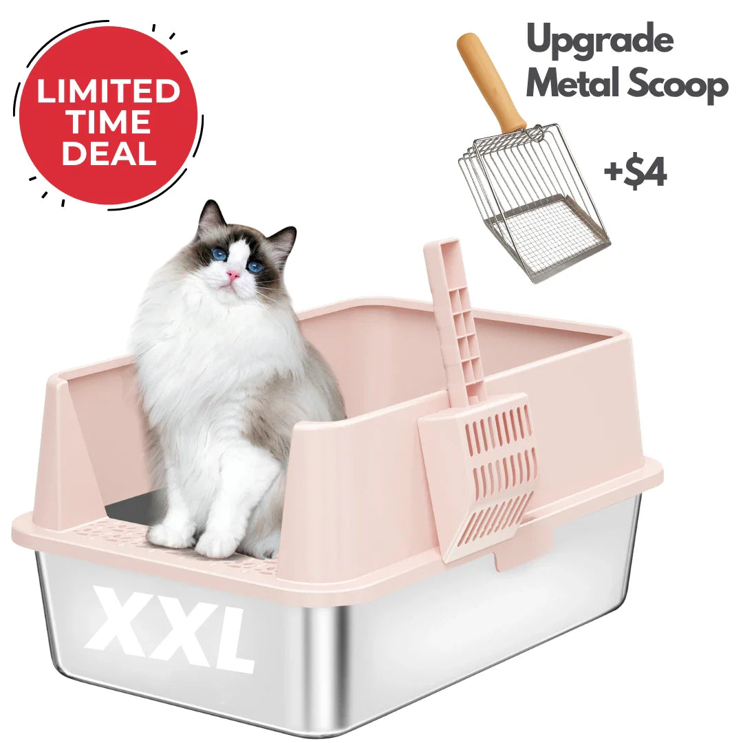XXL Stainless Steel Cat Litter Box with Lid