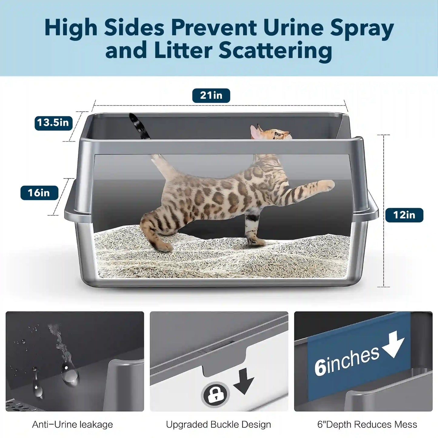 XXL Stainless Steel Cat Litter Box with Lid