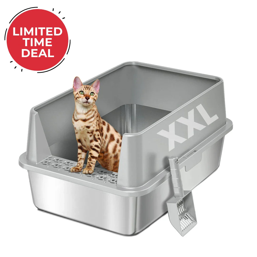 XXL Stainless Steel Cat Litter Box with Lid