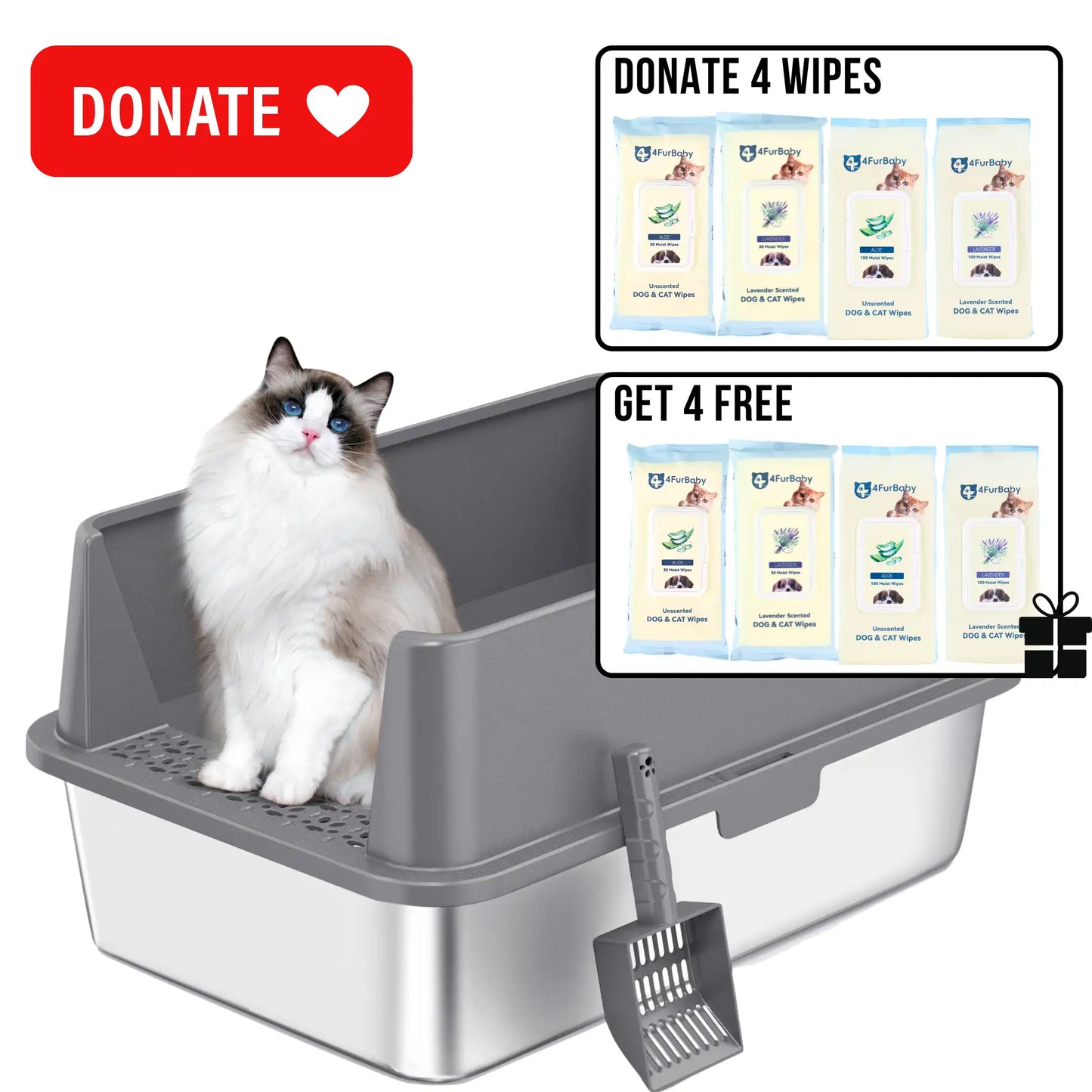 XXL Stainless Steel Cat Litter Box with Lid