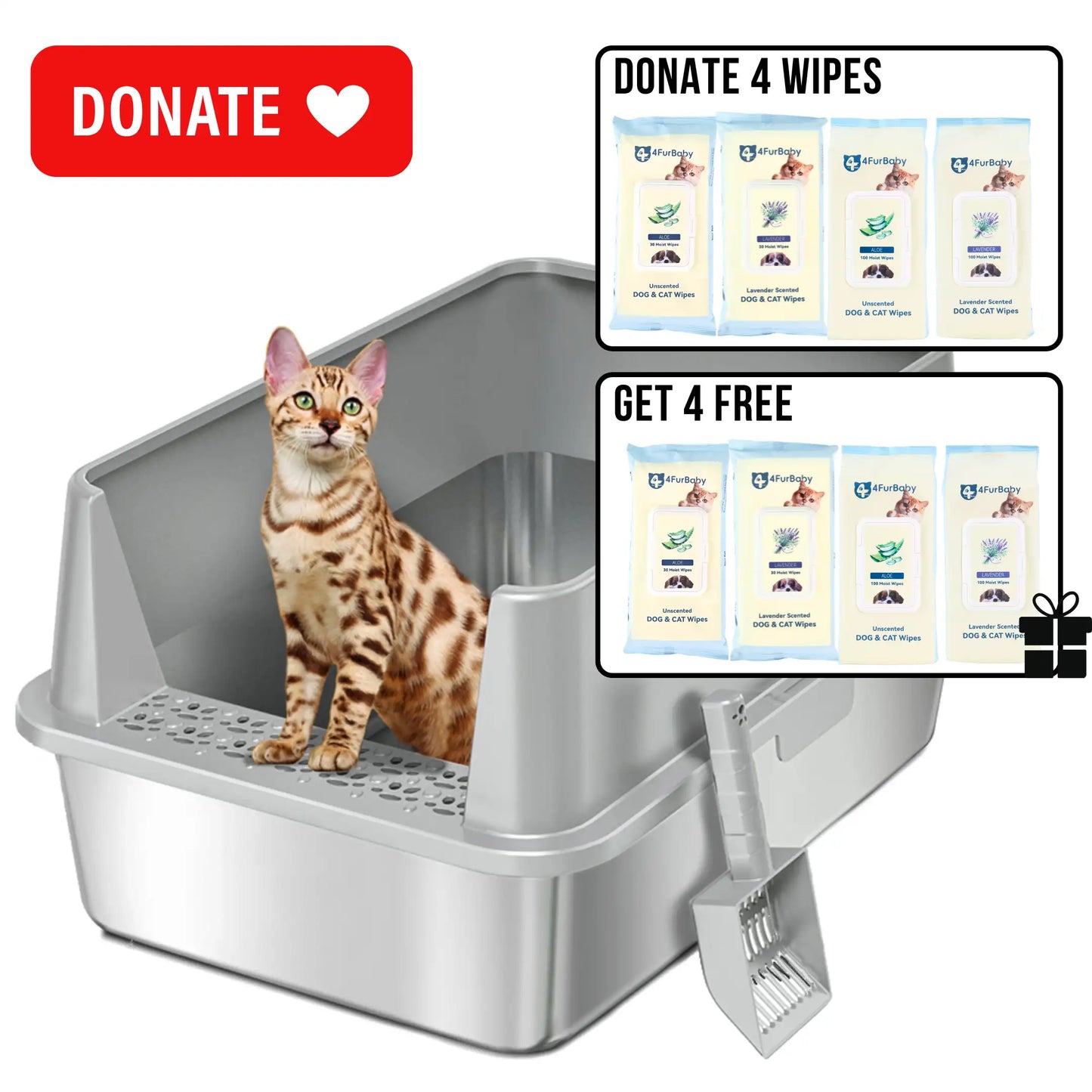 XXL Stainless Steel Cat Litter Box with Lid
