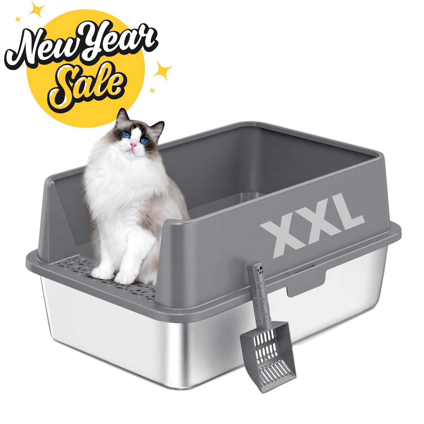XXL Stainless Steel Cat Litter Box with Lid