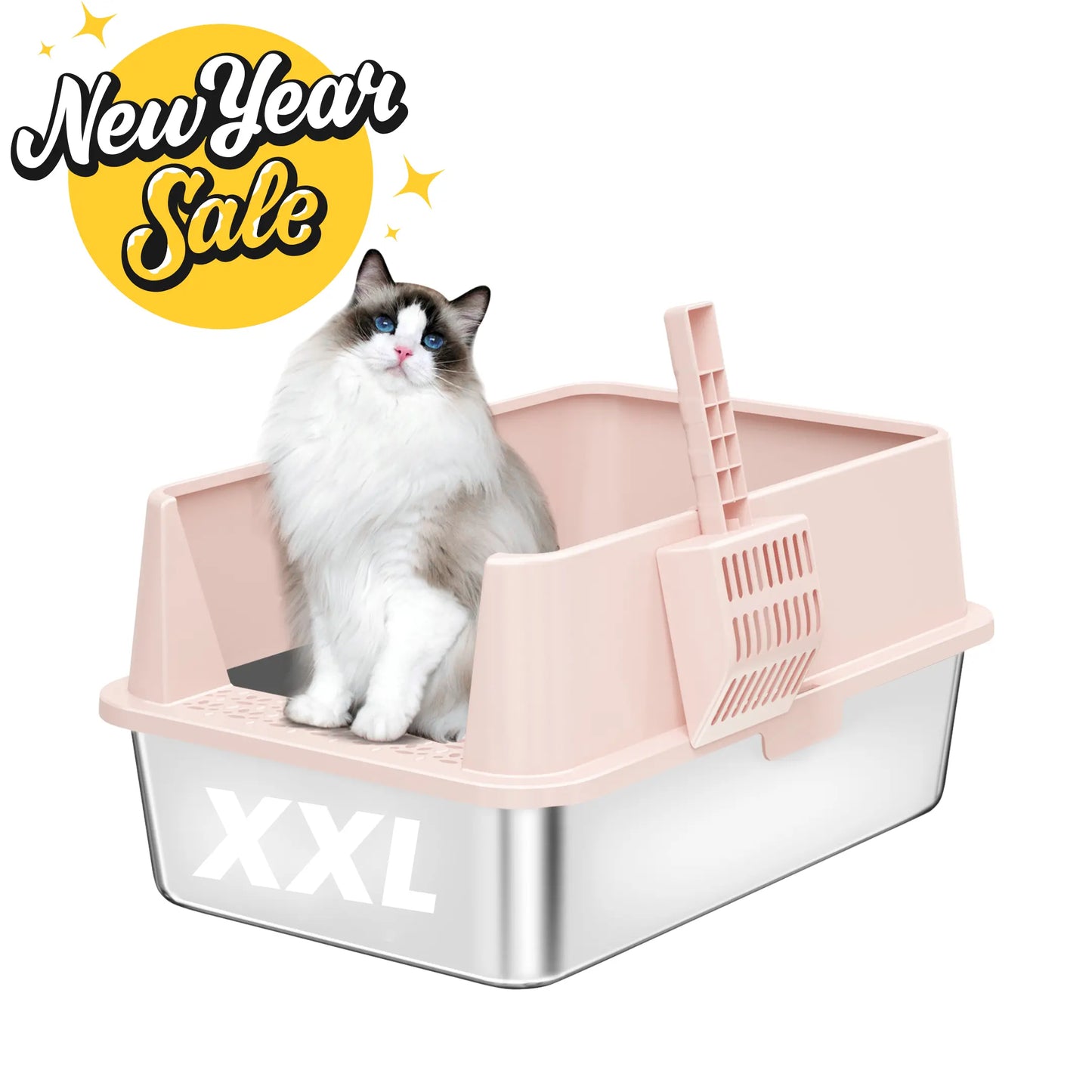 XXL Stainless Steel Cat Litter Box with Lid