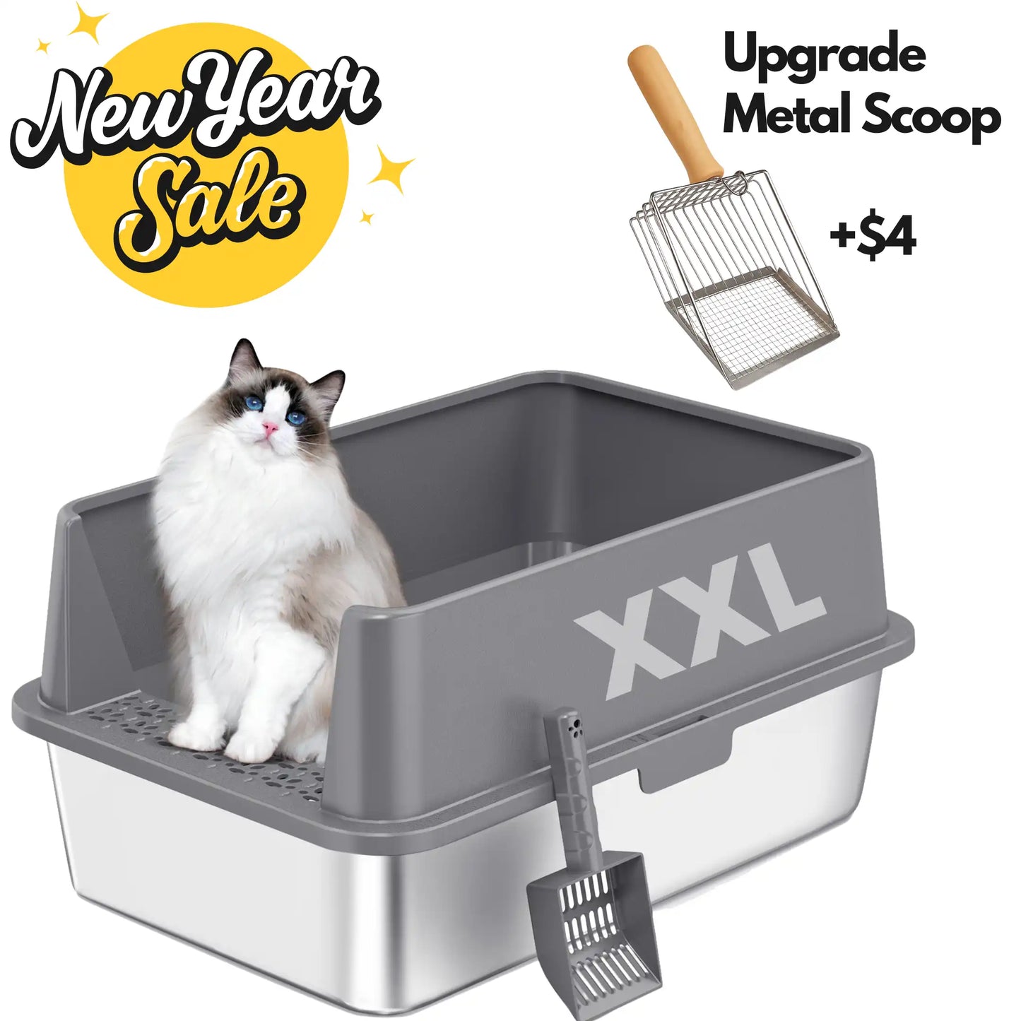 XXL Stainless Steel Cat Litter Box with Lid
