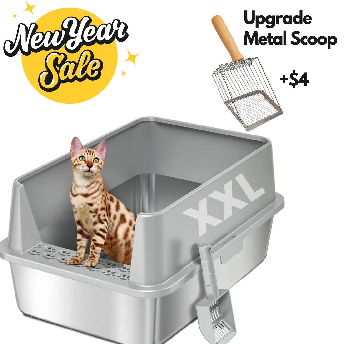 XXL Stainless Steel Cat Litter Box with Lid