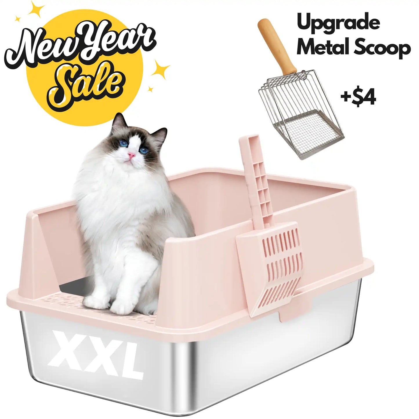 XXL Stainless Steel Cat Litter Box with Lid